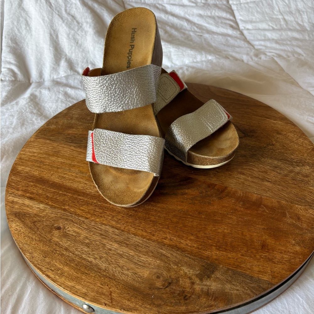 Hush Puppies Silver and Tan Slide Sandals